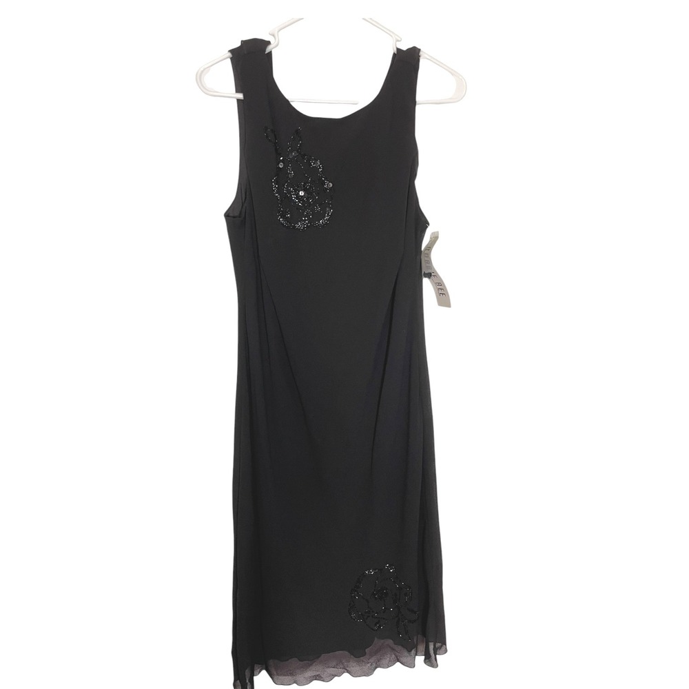 NEW Robbie Bee 12 Black Shift Dress Beaded‎ Floral Cowl Back Cocktail Vintage